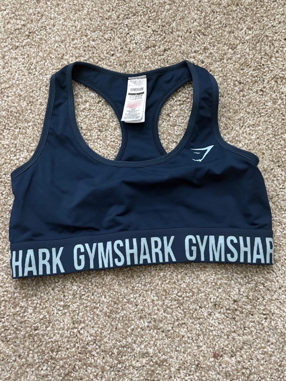 Gymshark Navy & White Racerback Logo Sports Bra
